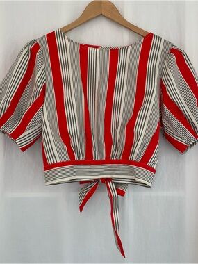 True Destiny Red and White Striped Tie-Back Cropped Blouse